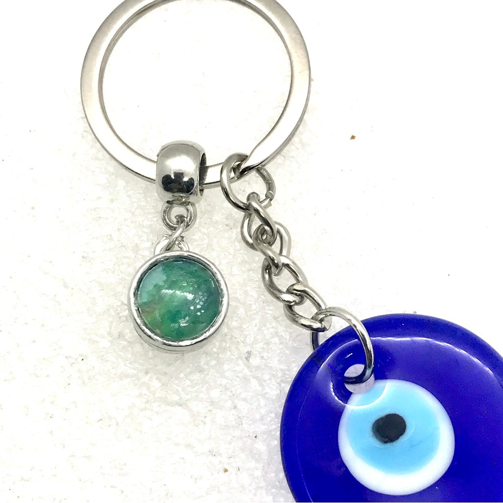 Handmade Keychain ring with 12mm snap and Evil Eye protector charm